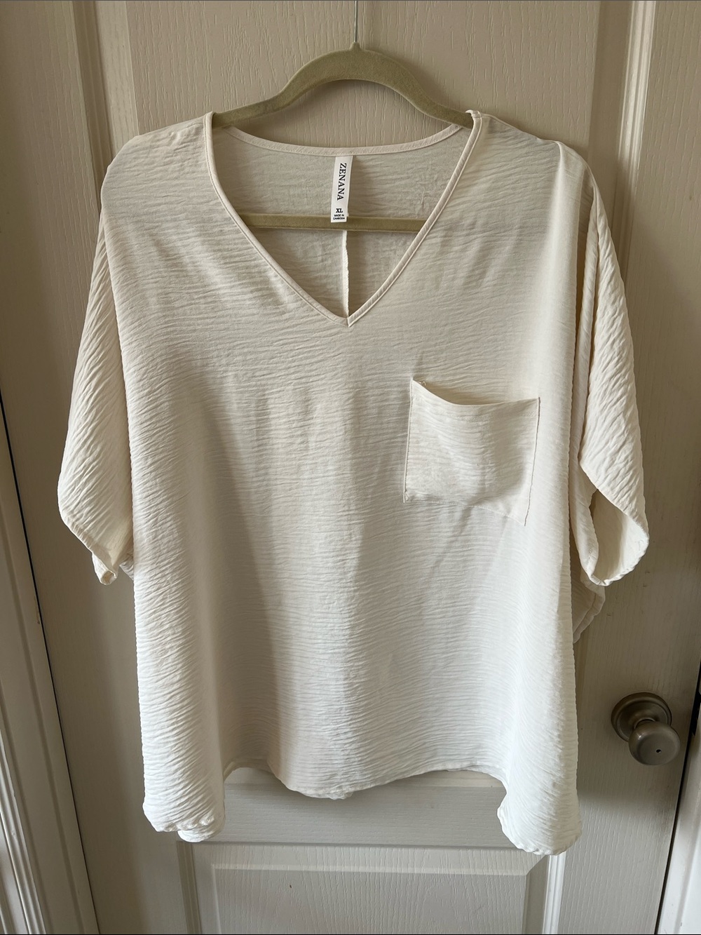 Zanzea Cream Textured V-Neck Pocket Tunic